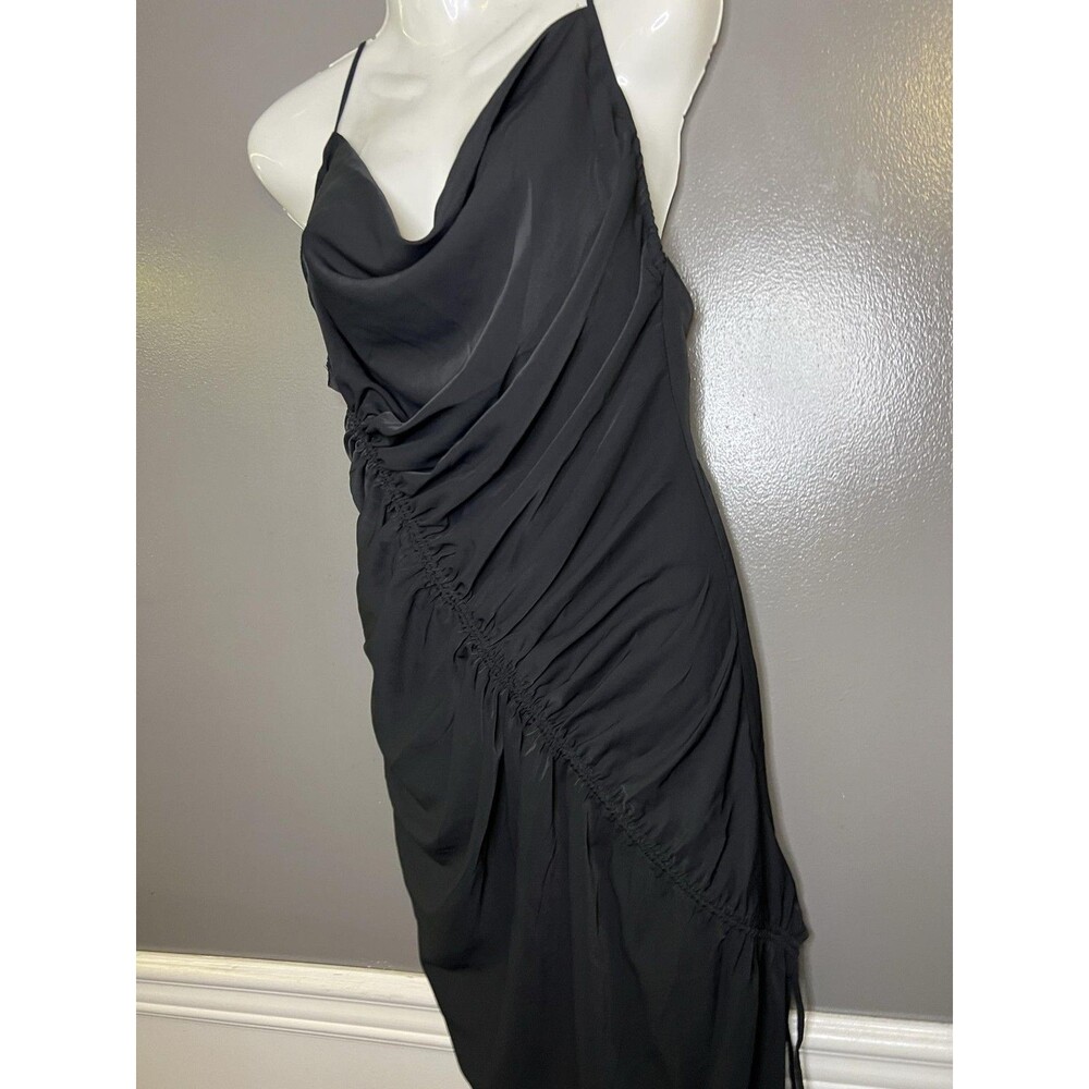 Abercrombie & Fitch Dress Womens Medium Black Satin Ruched Cowl Slip Midi Party - Picture 5 of 13